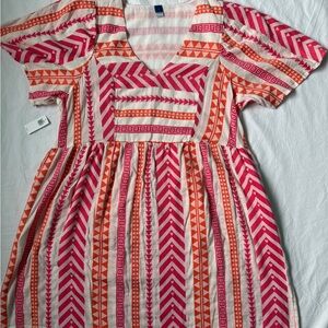 Women’s V-Neck Pink & Orange Patterned Dress